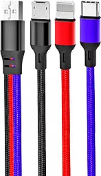 Кабель USB XO NB143 3-in-1 USB to Type-C/Lightning/micro USB сable black/red/blue