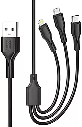 USB Кабель XO NB230 Rock Series 2.4A 3-in-1 USB to micro USB/Type-C/Lightning Cable Black