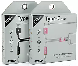 Аудио-переходник EasyLife KY-174 M-F USB Type-C -> Type-C + 3.5mm White/Pink - миниатюра 2
