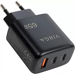 Сетевое зарядное устройство Vinga 65w PD/QC GaN 2xUSB-C/USB-A ports fast charger black (VCPCHCCA65B) - миниатюра 3