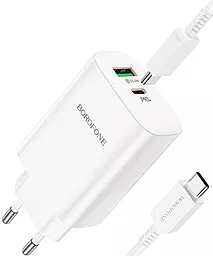 Сетевое зарядное устройство Borofone BN10 65w PD/QC3.0 USB-C/USB-A ports + USB-C/USB-C cable White - миниатюра 4