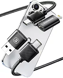 Кабель USB PD Essager 65W 3A 4-in-1 USB-C+A to USB Type-C/Lightning cable black - миниатюра 3