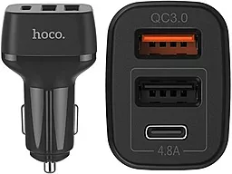 Автомобильное зарядное устройство с быстрой зарядкой Hoco Z15A Car Charger 2USB+USB Type-C QC3.0 Black - миниатюра 3