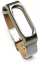 Сменный ремешок для фитнес трекера Xiaomi Mi Band 2 Steel Leather Design White Strap - миниатюра 2