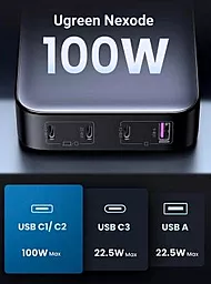 Сетевое зарядное устройство с быстрой зарядкой Ugreen CD328 100W 3xUSB-C-1A Black (90928) - миниатюра 5