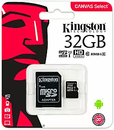Карта памяти Kingston microSDHC 32GB Canvas Select Class 10 UHS-I U1 + SD-адаптер (SDCS/32GB) - миниатюра 2