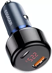 Автомобильное зарядное устройство Essager 65W Torch Digital Display Car Charger USB-A-C Blue (ECCPD-HJ03) - миниатюра 3