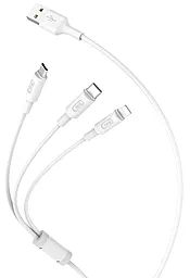 Кабель USB Hoco X25 Soarer 3-in-1 USB Type-C/Lightning/micro USB Cable White - миниатюра 3