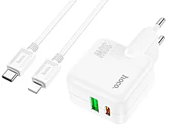 Сетевое зарядное устройство Hoco C111A 30W PD/QC3.0 Lucky dual-port charger set USB-A-C + USB-C-Lightning Cable White - миниатюра 2