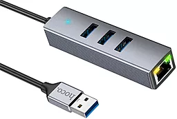 Мультипортовий USB-A хаб Hoco HB34 USB to 3xUSB 3.0 + RJ45 1000Mbps Black