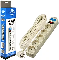 Сетевой фильтр (удлинитель) Loga L-904 5 розеток 10A 4.5м с выключателем White - миниатюра 4