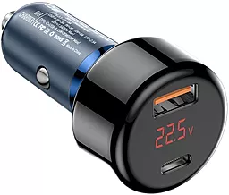 Автомобильное зарядное устройство Essager 65W Torch Digital Display Car Charger USB-A-C Blue (ECCPD-HJ03) - миниатюра 2