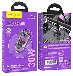 Автомобильное зарядное устройство Hoco Z53A Vision 30w PD/QC USB-C/USB-A ports car charger purple - миниатюра 4