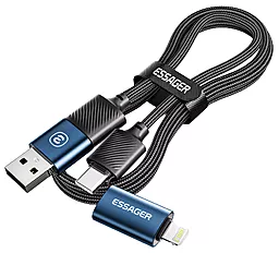 Кабель USB PD Essager 65W 3A 0.3M 4-in-1 USB-C+A to USB Type-C/Lightning cable blue  - миниатюра 2