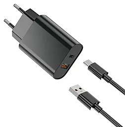 Сетевое зарядное устройство WIWU Wi-U002 20w PD/QC USB-C/USB-A ports home charger + USB-C cable black - миниатюра 2