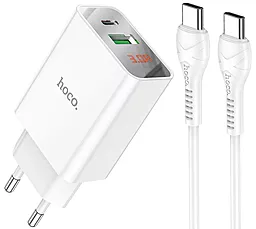 Сетевое зарядное устройство Hoco C100A LCD Display PD/QC3 20W + USB-C+C Cable White