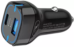 Автомобильное зарядное устройство SkyDolphin SZ19V 25w PD/QC3.0 USB-C/USB-A ports car charger + micro USB cable black (AZP-000105) - миниатюра 2