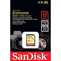 Карта пам'яті SanDisk SDHC 32GB Extreme Class 10 UHS-I U3 (SDSDXNE-032G-GNCIN) - мініатюра 2