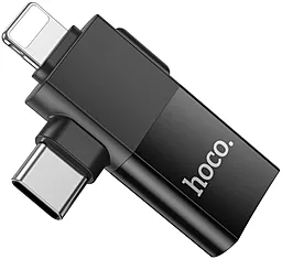OTG-переходник Hoco UA17 M-F 2-in-1 USB Type-C/Lightning -> USB-A Black - миниатюра 4