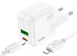 Сетевое зарядное устройство Hoco C111A 30W PD/QC3.0 Lucky dual-port charger set USB-A-C + USB-C-Lightning Cable White - миниатюра 3