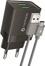 Сетевое зарядное устройство MAKE 2USB 2.4A + Cable USB Type-C Black (MCWC-C22BK)