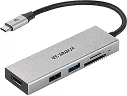 Мультипортовый USB Type-C хаб Essager Fanghe 5-in-1 gray (EHBC05-FH0G-P)