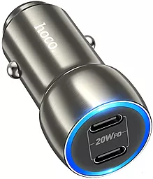 Автомобільний зарядний пристрій Hoco Z48 40W PD 2xUSB-C Metal Gray