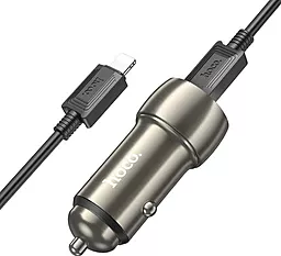 Автомобильное зарядное устройство Hoco Z48 40W PD 2xUSB-C + USB-C-Lightning Cable Metal gray - миниатюра 3