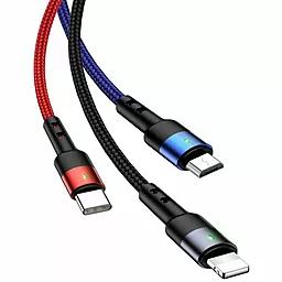 Кабель USB Usams U26 3-in-1 12w 2.4a 0.35m 3-in-1 USB to Type-C/Lightning/micro USB cable black - миниатюра 2