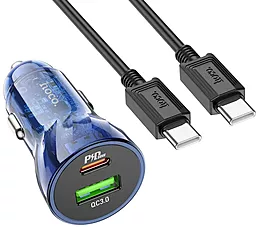 Автомобильное зарядное устройство Hoco Z47A Transparent 48W PD+QC3.0 + USB-C to USB-C Cable Blue