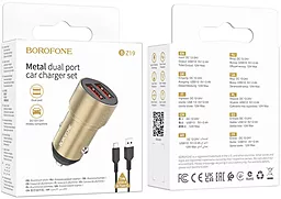 Автомобильное зарядное устройство Borofone BZ19 Wisdom 12W 2.4A 2xUSB-A + USB-C Cable Gold - миниатюра 3