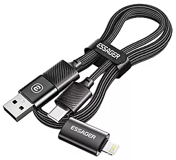 Кабель USB PD Essager 65W 3A 4-in-1 USB-C+A to USB Type-C/Lightning cable black - миниатюра 2