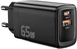 Сетевое зарядное устройство Essager Ruiy 65w GaN USB-C/USB-A ports home charger black (ECTAC-RYB01-Z) - миниатюра 2