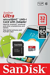 Карта памяти SanDisk 32GB microSDHC Ultra Class 10 UHS-I + SD-адаптер (SDSQUNC-032G-GN6MA) - миниатюра 5