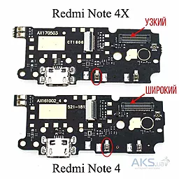 Нижняя плата Xiaomi Redmi Note 4 MediaTek с разъемом зарядки и микрофоном (узкий) - миниатюра 2