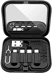 Уцінений USB PD Кабель Hoco U114 Treasure 60w 5a 3-in-1 USB to Type-C/Lightning/micro USB Cable + Storage Case + Mirror black