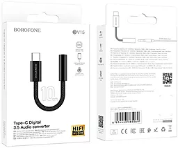 Аудио-переходник Borofone BV15 M-F USB Type-C -> 3.5mm Black - миниатюра 6