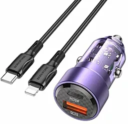 Автомобильное зарядное устройство Borofone BZ20 Smart 38W PD/QC USB-C/USB-A + USB-C - Lightning Cable Purple - миниатюра 3