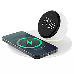 Беспроводное (индукционное) зарядное устройство WIWU Wi-W017 15w wireless charger + Digital Alarm + Bluetooth Speaker white