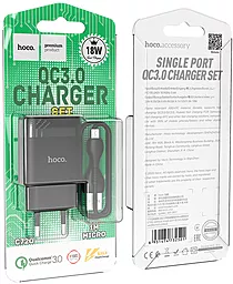 Сетевое зарядное устройство с быстрой зарядкой Hoco C72Q Glorious 18w USB-A + micro USB сable black - миниатюра 8