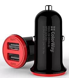 Автомобильное зарядное устройство ColorWay 17w 3.4a 2xUSB-A ports home charger black/red (CW-CHA026-BK) - миниатюра 3