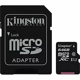 Карта пам'яті Kingston microSDXC 64GB Canvas Select Class 10 UHS-I U1 + SD-адаптер (SDCS/64GB)