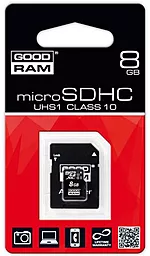 Карта пам'яті GooDRam microSDHC 8GB Class 10 UHS-I U1 + SD-адаптер (SDU8GHCUHS1AGRR10) - мініатюра 2