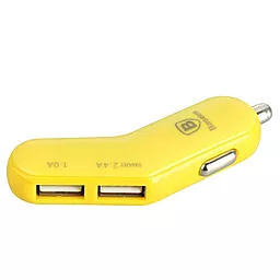 Автомобільний зарядний пристрій Baseus 2USB Car charger 2.4A Yellow (flyest series) - мініатюра 3