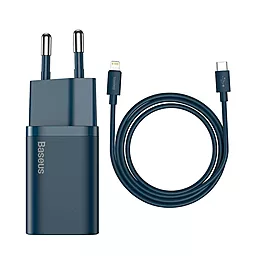 Мережевий зарядний пристрій Baseus Super Si Quick Charger 20W 3A QC/PD USB-C + USB-C-Lightning Cable Blue (TZCCSUP-B03)