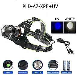 Налобный фонарик Bailong Police PLD-A7-XPE+UV  - миниатюра 2