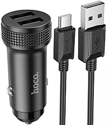 Автомобильное зарядное устройство Hoco Z49 Level 12W 2.4A 2xUSB-A + USB-C Cable Black