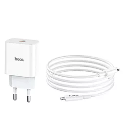 Сетевое зарядное устройство Hoco C76A PLUS Speed Source PD 20W + USB Type-C to Lightning Cable White - миниатюра 3