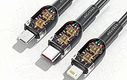 Кабель USB Essager Swift  66w 1.2m 3-in-1 USB to micro/Lightning/Type-C cable black (EXCMTL-XJ01) - миниатюра 6