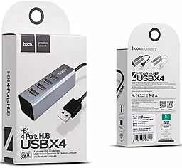 USB-A хаб Hoco HB1 Line Machine 0.8m USB-A to 4xUSB 2.0 hub Tarnish - мініатюра 7